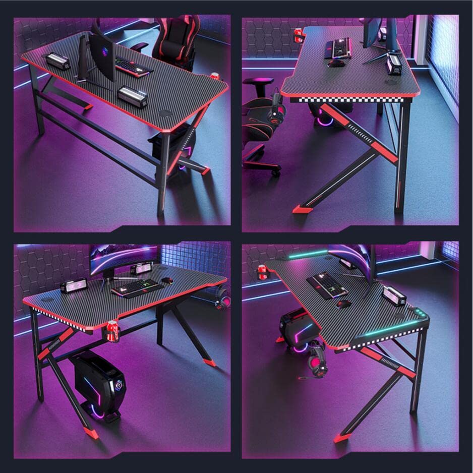 RGB-Gaming-Schreibtisch, Computertisch, Gaming-Tisch, ergonomische PC-Gaming-Workstation, Getränkehalter, Headset-Haken – Stabiler Computertisch aus Metall und Holz, rosa, L 80 cm Bild 6