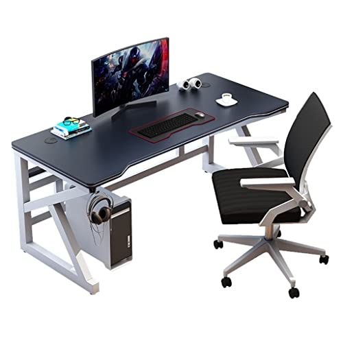 Gaming-Schreibtisch, PC-Computertisch, K-förmiger Gamer-Schreibtisch mit Kohlefaseroberfläche, Headset-Haken – Stabiler Computertisch aus Metall und Holz – für Gaming und Büro, Schwarz-L 120 Bild 1