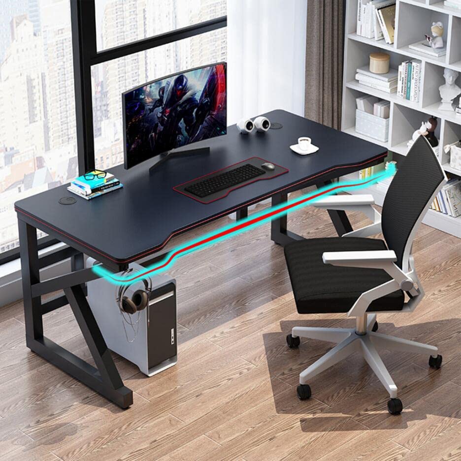 Gaming-Schreibtisch, PC-Computertisch, K-förmiger Gamer-Schreibtisch mit Kohlefaseroberfläche, Headset-Haken – Stabiler Computertisch aus Metall und Holz – für Gaming und Büro, Schwarz-L 120 Bild 2
