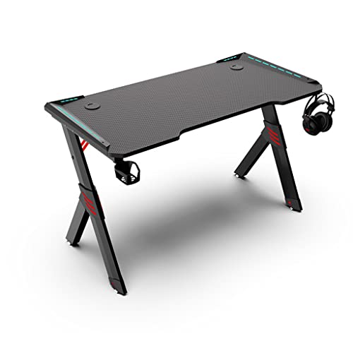 I-förmiger Computer-Gaming-Schreibtisch, Y-förmiger Gaming-Tisch, Gamer-Workstation mit großem Mauspad, Getränkehalter, Headset-Haken – Stabiler Computertisch aus Metall und Holz, schwarz-L Bild 1
