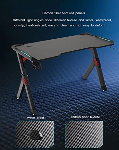I-förmiger Computer-Gaming-Schreibtisch, Y-förmiger Gaming-Tisch, Gamer-Workstation mit großem Mauspad, Getränkehalter, Headset-Haken – Stabiler Computertisch aus Metall und Holz, schwarz-L Bild 5
