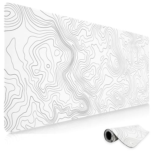 Niviy Mauspad Gaming XXL Weiß Minimalistische Topografische Karten Schreibtischunterlage,Mousepad mit Gummi Anti Rutsch Verbessert Präzision und Geschwindigkeit,Mauspad für Büro,Zuhause 800x350mm Bild 1