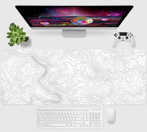 Niviy Mauspad Gaming XXL Weiß Minimalistische Topografische Karten Schreibtischunterlage,Mousepad mit Gummi Anti Rutsch Verbessert Präzision und Geschwindigkeit,Mauspad für Büro,Zuhause 800x350mm Bild 2