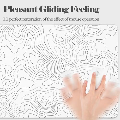 Niviy Mauspad Gaming XXL Weiß Minimalistische Topografische Karten Schreibtischunterlage,Mousepad mit Gummi Anti Rutsch Verbessert Präzision und Geschwindigkeit,Mauspad für Büro,Zuhause 800x350mm Bild 4