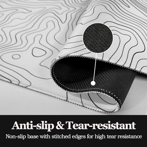 Niviy Mauspad Gaming XXL Weiß Minimalistische Topografische Karten Schreibtischunterlage,Mousepad mit Gummi Anti Rutsch Verbessert Präzision und Geschwindigkeit,Mauspad für Büro,Zuhause 800x350mm Bild 5