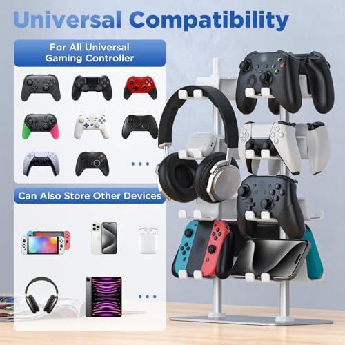 Controller Halter für 16 Gaming Controller - Maximale Kapazität Halterung und Kopfhörer Ständer Mit Aluminium Basis für PS5, PS4, Nintendo Switch, Xbox und Alle Headsets Bild 2