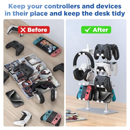 Controller Halter für 16 Gaming Controller - Maximale Kapazität Halterung und Kopfhörer Ständer Mit Aluminium Basis für PS5, PS4, Nintendo Switch, Xbox und Alle Headsets Bild 4