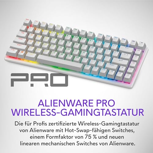Alienware Pro Wireless-Gamingtastatur – 75 % Formfaktor, Lineare mechanische Alienware Switches, Tri-Mode 2.4 GHz Bluetooth USB, AlienFX RGB, US QWERTY Layout, Lunar Light Bild 2
