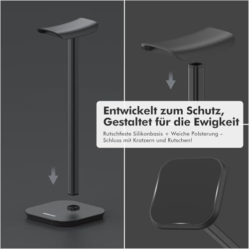 Headset Halterung, Kopfhörer Ständer für Alle Over Ear Bluetooth Kopfhörer, Universal Kopfhörer Halter mit Gewichtete Basis + Aluminiumrohr, Gaming Headset Ständer Halter Schreibtisch Zubehör Bild 3