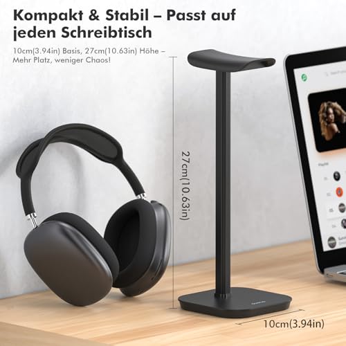 Headset Halterung, Kopfhörer Ständer für Alle Over Ear Bluetooth Kopfhörer, Universal Kopfhörer Halter mit Gewichtete Basis + Aluminiumrohr, Gaming Headset Ständer Halter Schreibtisch Zubehör Bild 4