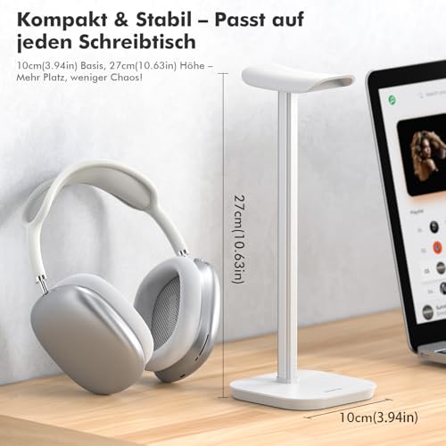 Headset Halterung, Kopfhörer Ständer für Alle Over Ear Bluetooth Kopfhörer, Universal Kopfhörer Halter mit Gewichtete Basis + Aluminiumrohr, Gaming Headset Halter Schreibtisch Zubehör (Weiß) Bild 3