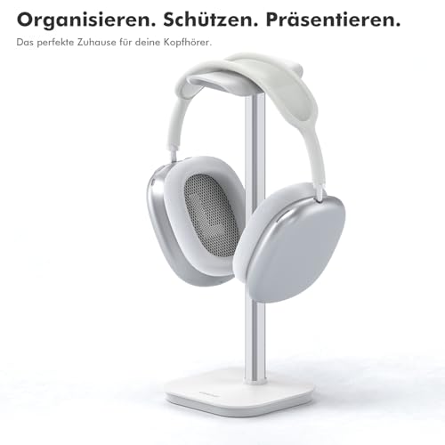 Headset Halterung, Kopfhörer Ständer für Alle Over Ear Bluetooth Kopfhörer, Universal Kopfhörer Halter mit Gewichtete Basis + Aluminiumrohr, Gaming Headset Halter Schreibtisch Zubehör (Weiß) Bild 5