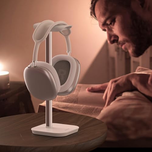 Headset Halterung, Kopfhörer Ständer für Alle Over Ear Bluetooth Kopfhörer, Universal Kopfhörer Halter mit Gewichtete Basis + Aluminiumrohr, Gaming Headset Halter Schreibtisch Zubehör (Weiß) Bild 6