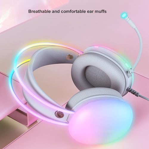 Gaming Headset, Kabelgebundenes RGB Gaming Headset mit Rauschunterdrückungsmikrofon, Ergonomische HiFi Stereo Over Ear Kopfhörer für PS5 für One für Switch für PC Bild 7