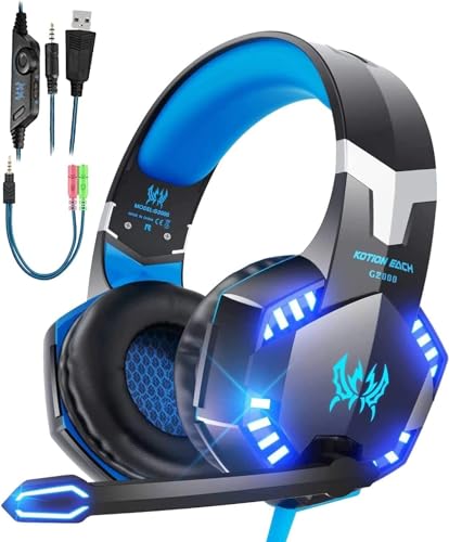 Laspi Gaming Headset für PS4 PC Xbox One, Professional Kopfhörer mit Mikrofon für Laptop/Mac/Tablet/Smartphone mit LED Licht 3.5mm Surround Sound Noise Cancelling Bild 1