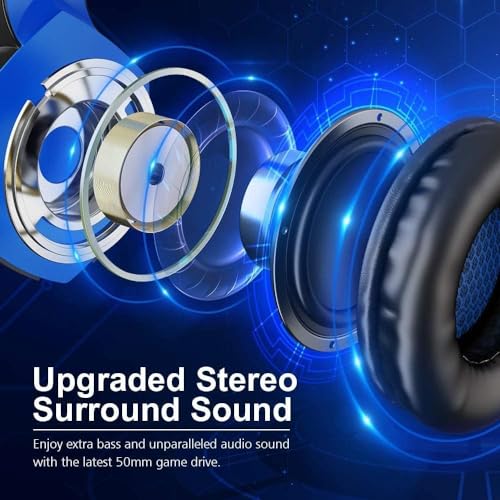 Laspi Gaming Headset für PS4 PC Xbox One, Professional Kopfhörer mit Mikrofon für Laptop/Mac/Tablet/Smartphone mit LED Licht 3.5mm Surround Sound Noise Cancelling Bild 2