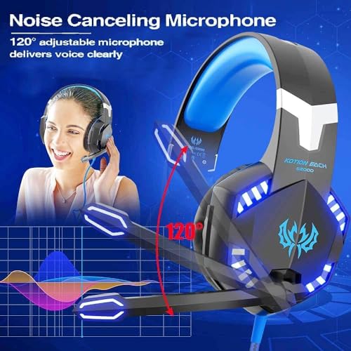 Laspi Gaming Headset für PS4 PC Xbox One, Professional Kopfhörer mit Mikrofon für Laptop/Mac/Tablet/Smartphone mit LED Licht 3.5mm Surround Sound Noise Cancelling Bild 3