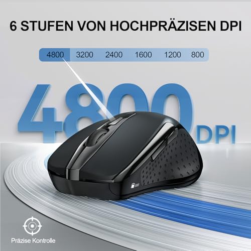 TECKNET Bluetooth Maus, 4800 DPI Kabellos Ergonomische Maus (Tri-Modi: BT 5.0/3.0+2.4G), 30 Monate Batterielaufzeit, Leise Funkmaus für Laptop PC Computer, Windows, Mac OS, Android Bild 3