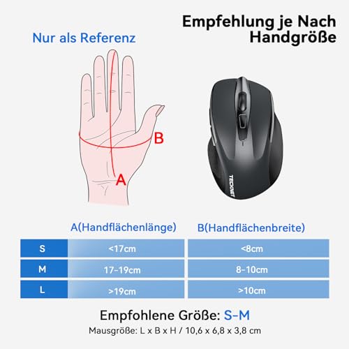 TECKNET Bluetooth Maus, 4800 DPI Kabellos Ergonomische Maus (Tri-Modi: BT 5.0/3.0+2.4G), 30 Monate Batterielaufzeit, Leise Funkmaus für Laptop PC Computer, Windows, Mac OS, Android Bild 5
