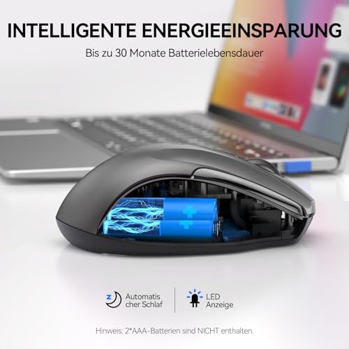 TECKNET Bluetooth Maus, 4800 DPI Kabellos Ergonomische Maus (Tri-Modi: BT 5.0/3.0+2.4G), 30 Monate Batterielaufzeit, Leise Funkmaus für Laptop PC Computer, Windows, Mac OS, Android Bild 6
