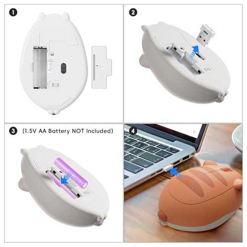 Akko Wireless Gaming Mouse Cat Theme,3200DPI Optical Cute Mouse, Tri-Mode-Mäuse Bluetooth 3.0/5.0/2.4G USB A-Empfänger, leiser klick, niedliche Mäuse in Katzenform für Laptop/Desktop/PC (Orange Kate) Bild 4