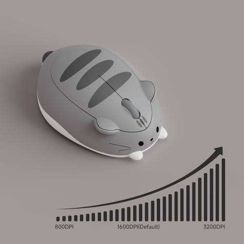 Akko Niedliche kabellose Maus mit Katzenmotiv, Gaming-Maus, Tri-Mode-Verbindung Bluetooth 3.0/5.0/2.4G USB-A-Empfänger, leiser klick, niedliche kabellose Cartoon-Mäuse für Laptop/PC (Grau Mimo) Bild 3