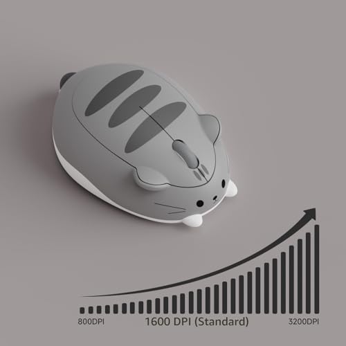 Akko Niedliche kabellose Maus mit Katzenmotiv, Gaming-Maus, Tri-Mode-Verbindung Bluetooth 3.0/5.0/2.4G USB-A-Empfänger, leiser klick, niedliche kabellose Cartoon-Mäuse für Laptop/PC (Grau Mimo) Bild 3
