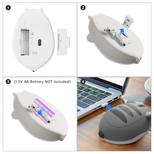 Akko Niedliche kabellose Maus mit Katzenmotiv, Gaming-Maus, Tri-Mode-Verbindung Bluetooth 3.0/5.0/2.4G USB-A-Empfänger, leiser klick, niedliche kabellose Cartoon-Mäuse für Laptop/PC (Grau Mimo) Bild 4