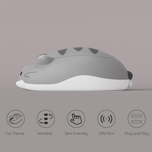 Akko Niedliche kabellose Maus mit Katzenmotiv, Gaming-Maus, Tri-Mode-Verbindung Bluetooth 3.0/5.0/2.4G USB-A-Empfänger, leiser klick, niedliche kabellose Cartoon-Mäuse für Laptop/PC (Grau Mimo) Bild 5