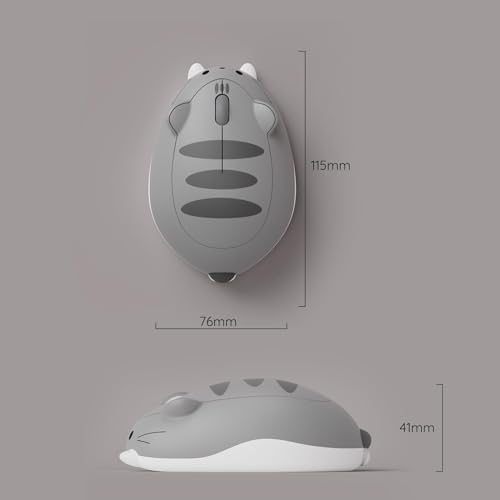Akko Niedliche kabellose Maus mit Katzenmotiv, Gaming-Maus, Tri-Mode-Verbindung Bluetooth 3.0/5.0/2.4G USB-A-Empfänger, leiser klick, niedliche kabellose Cartoon-Mäuse für Laptop/PC (Grau Mimo) Bild 6