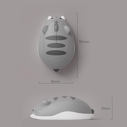 Akko Niedliche kabellose Maus mit Katzenmotiv, Gaming-Maus, Tri-Mode-Verbindung Bluetooth 3.0/5.0/2.4G USB-A-Empfänger, leiser klick, niedliche kabellose Cartoon-Mäuse für Laptop/PC (Grau Mimo) Bild 6