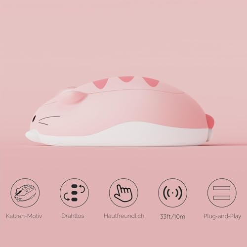 Akko Niedliche kabellose Maus mit Katzenmotiv, rosa Maus, Tri-Mode-Mäuse Bluetooth 3.0/5.0/2.4G USB-A-Empfänger, leiser klick, niedliche kabellose Cartoon-Mäuse für Laptop/Desktop/PC (Pink Angie) Bild 3
