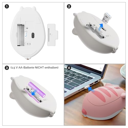 Akko Niedliche kabellose Maus mit Katzenmotiv, rosa Maus, Tri-Mode-Mäuse Bluetooth 3.0/5.0/2.4G USB-A-Empfänger, leiser klick, niedliche kabellose Cartoon-Mäuse für Laptop/Desktop/PC (Pink Angie) Bild 4