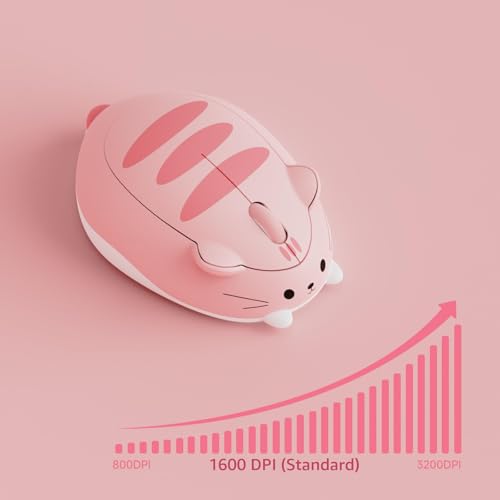 Akko Niedliche kabellose Maus mit Katzenmotiv, rosa Maus, Tri-Mode-Mäuse Bluetooth 3.0/5.0/2.4G USB-A-Empfänger, leiser klick, niedliche kabellose Cartoon-Mäuse für Laptop/Desktop/PC (Pink Angie) Bild 5