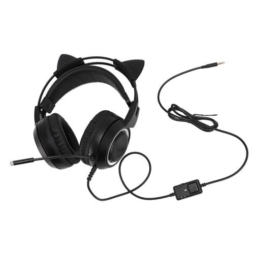 Jectse Katzenohren-Headset, Plug-and-Play, Selbstverstellbarer Kopfbügel, Stereo, Niedliches Gaming-Headset, 3,5-mm-Stecker für Spielekonsole für Mädchen (Black) Bild 5