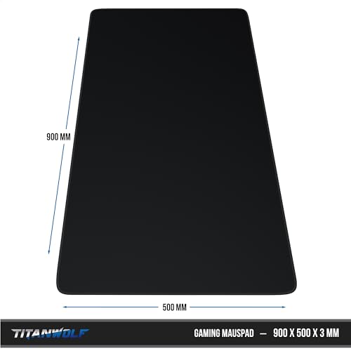 Titanwolf - XXXL Übergröße Mauspad 900x500mm - Gaming Mousepad Groß - 90x50 cm Tischunterlage Large Size - verbessert Präzision und Geschwindigkeit XXXL - für Logitech Maus und Tastatur - Schwarz Bild 2