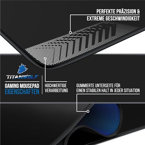 Titanwolf - XXXL Übergröße Mauspad 1000x500mm - Gaming Mousepad Groß - 100x50 cm Tischunterlage Large Size - verbessert Präzision und Geschwindigkeit XXXL - für Logitech Maus und Tastatur Schwarz Bild 3
