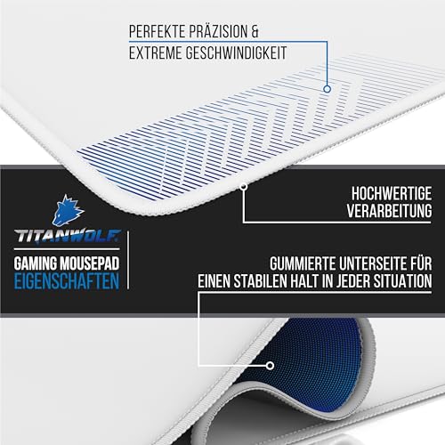 Titanwolf - XXXL Übergröße Mauspad 1500x800mm - Gaming Mousepad Groß - 150x80 cm Tischunterlage Large Size - verbessert Präzision und Geschwindigkeit XXXL - für Logitech Maus und Tastatur - Weiss Bild 3