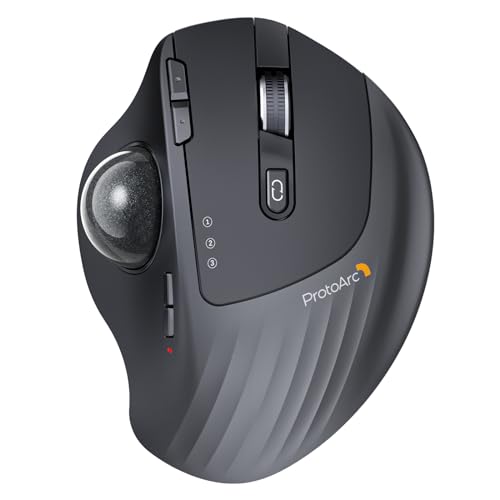 ProtoArc EM01 NL Trackball Maus, Verstellbarer Winkel Maus, 2.4G USB Kabellos & 2*Bluetooth, Daumensteuerung, 5 DPI Einstellbar, Wiederaufladbare Rollerball Mouse - Schwarz Bild 1