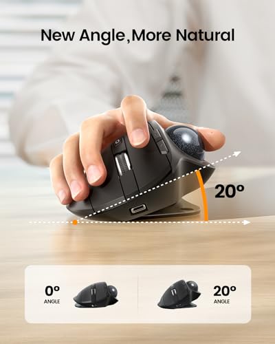 ProtoArc EM01 NL Trackball Maus, Verstellbarer Winkel Maus, 2.4G USB Kabellos & 2*Bluetooth, Daumensteuerung, 5 DPI Einstellbar, Wiederaufladbare Rollerball Mouse - Schwarz Bild 2