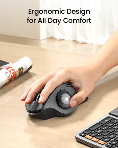 ProtoArc EM01 NL Trackball Maus, Verstellbarer Winkel Maus, 2.4G USB Kabellos & 2*Bluetooth, Daumensteuerung, 5 DPI Einstellbar, Wiederaufladbare Rollerball Mouse - Schwarz Bild 3