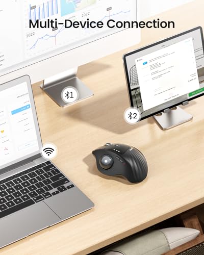 ProtoArc EM01 NL Trackball Maus, Verstellbarer Winkel Maus, 2.4G USB Kabellos & 2*Bluetooth, Daumensteuerung, 5 DPI Einstellbar, Wiederaufladbare Rollerball Mouse - Schwarz Bild 4
