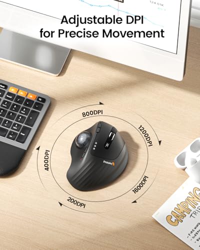 ProtoArc EM01 NL Trackball Maus, Verstellbarer Winkel Maus, 2.4G USB Kabellos & 2*Bluetooth, Daumensteuerung, 5 DPI Einstellbar, Wiederaufladbare Rollerball Mouse - Schwarz Bild 5