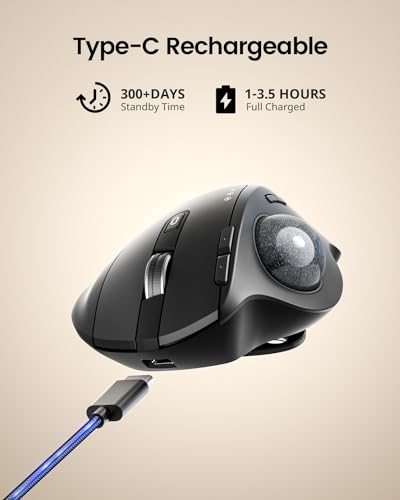 ProtoArc EM01 NL Trackball Maus, Verstellbarer Winkel Maus, 2.4G USB Kabellos & 2*Bluetooth, Daumensteuerung, 5 DPI Einstellbar, Wiederaufladbare Rollerball Mouse - Schwarz Bild 6