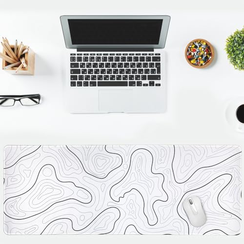 Gaming Mauspad Topographische Lange Mousepad Große 31.5 X 11.8 Zoll Schreibtischunterlage Matte mit rutschfester Basis genähte Rand Tastatur Matte für Büro Schreibtisch Unterlegmatte (Weiß) Bild 3