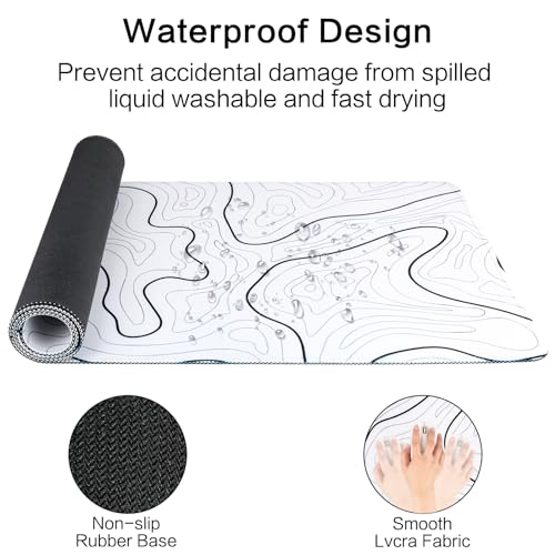 Gaming Mauspad Topographische Lange Mousepad Große 31.5 X 11.8 Zoll Schreibtischunterlage Matte mit rutschfester Basis genähte Rand Tastatur Matte für Büro Schreibtisch Unterlegmatte (Weiß) Bild 6