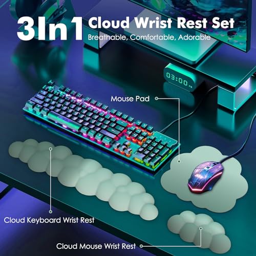 MoKo Wolke Handgelenkauflage, Ergonomisch Weich Cloud Handauflage Tastatur Maus Handballenauflage Set, Verbessertes Rutschfest PU Leder Mauspad für Büro Gaming Computer Laptop, Grün Bild 2