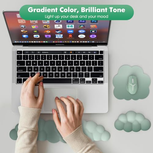 MoKo Wolke Handgelenkauflage, Ergonomisch Weich Cloud Handauflage Tastatur Maus Handballenauflage Set, Verbessertes Rutschfest PU Leder Mauspad für Büro Gaming Computer Laptop, Grün Bild 6