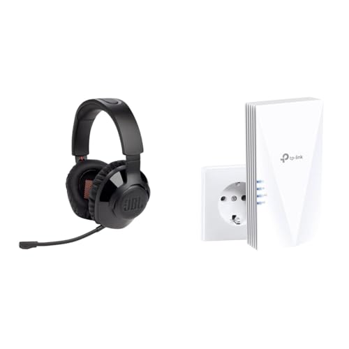 JBL Quantum 350 Over-Ear Gaming Headset – Wireless 2.4 GHz und USB-C-Anschluss & TP-Link RE500X WiFi 6 WLAN Verstärker Repeater AX1500 Bild 1