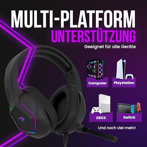 Strex Gaming Headset mit Mikrofon & RGB Beleuchtung - 7.1 Surround Sound - geeignet für PC / PS4 / PS5 / Xbox Bild 3